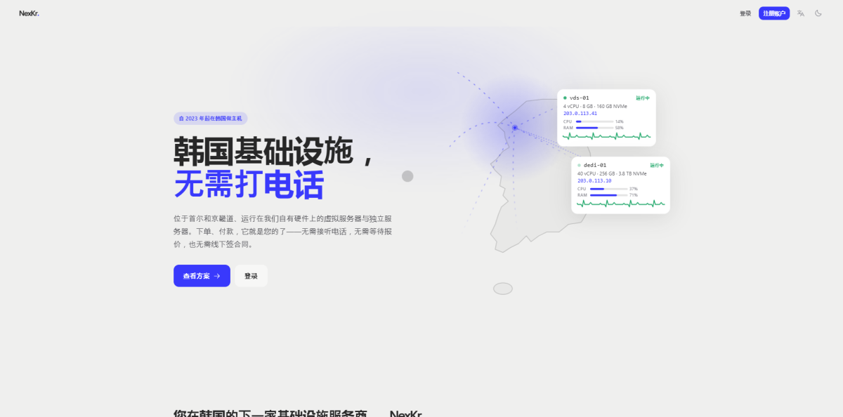 NexKr:$38/月/2GB内存/20GB NVMe空间/不限流量/100Mbps-1Gbps端口/KVM/韩国KT